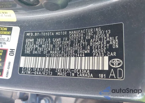 2014 Toyota Corolla S Plus z USA, uszkodzony, nr VIN 2T1BURHE9EC021444